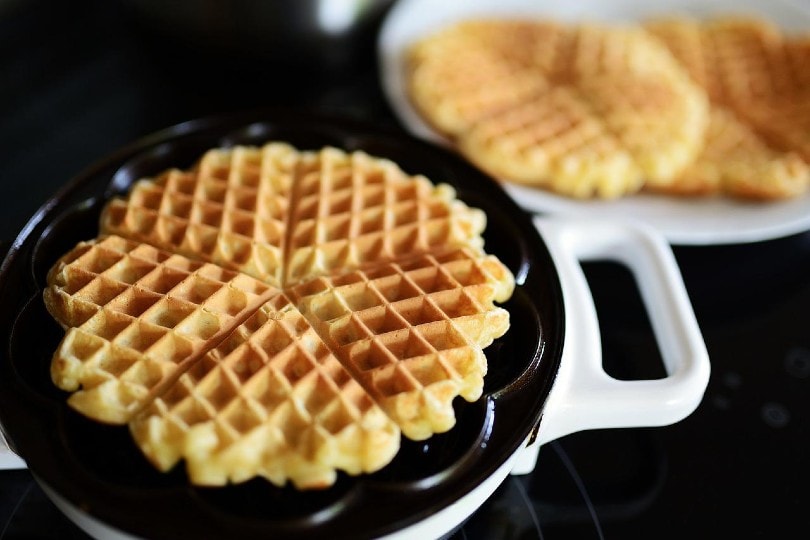 waffle still in a waffle maker